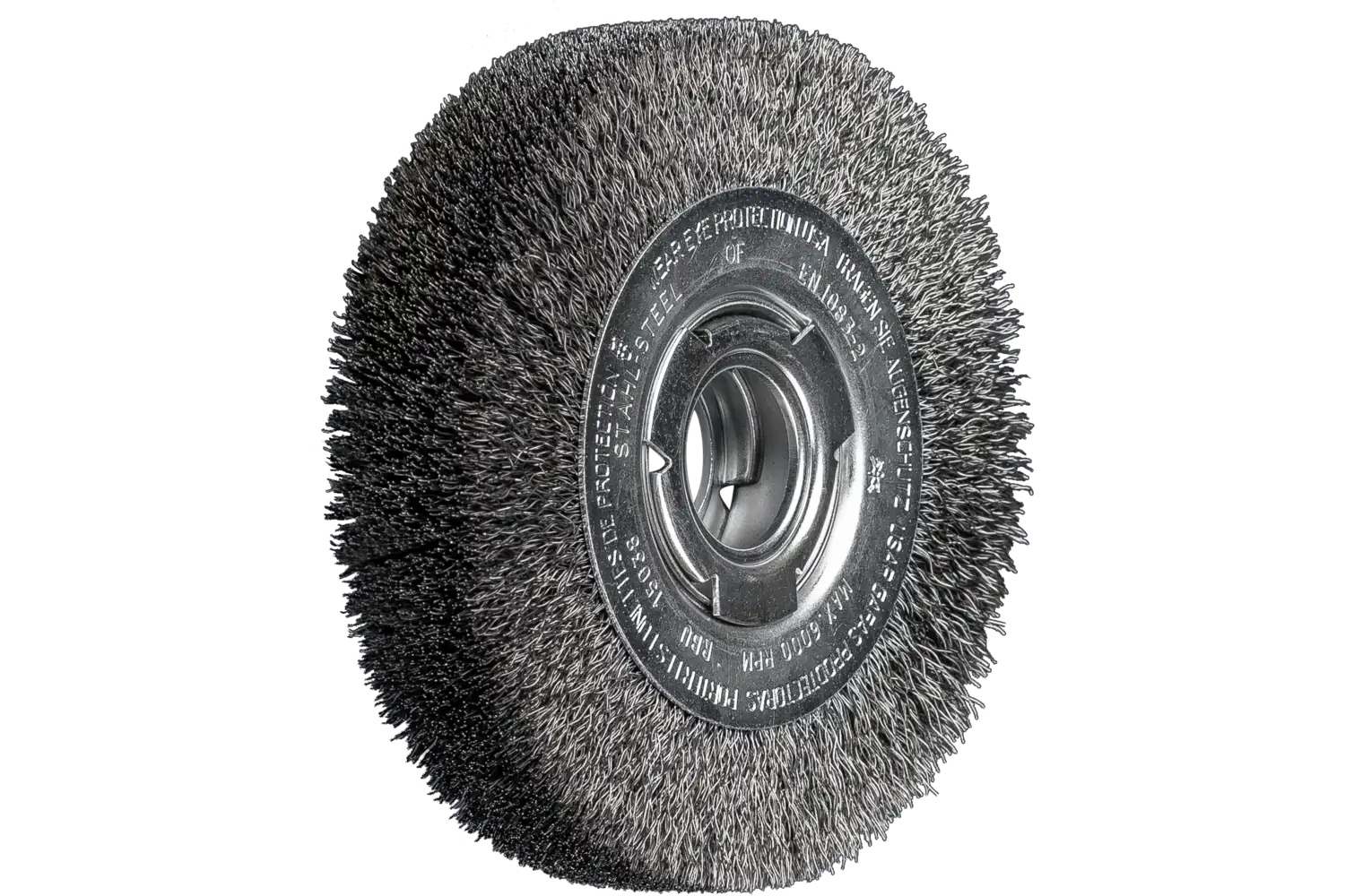 Picture of Pferd Crimped Wire Wheel Brush 6" Dia Wide Face .012 Carbon Steel 2" Arbor